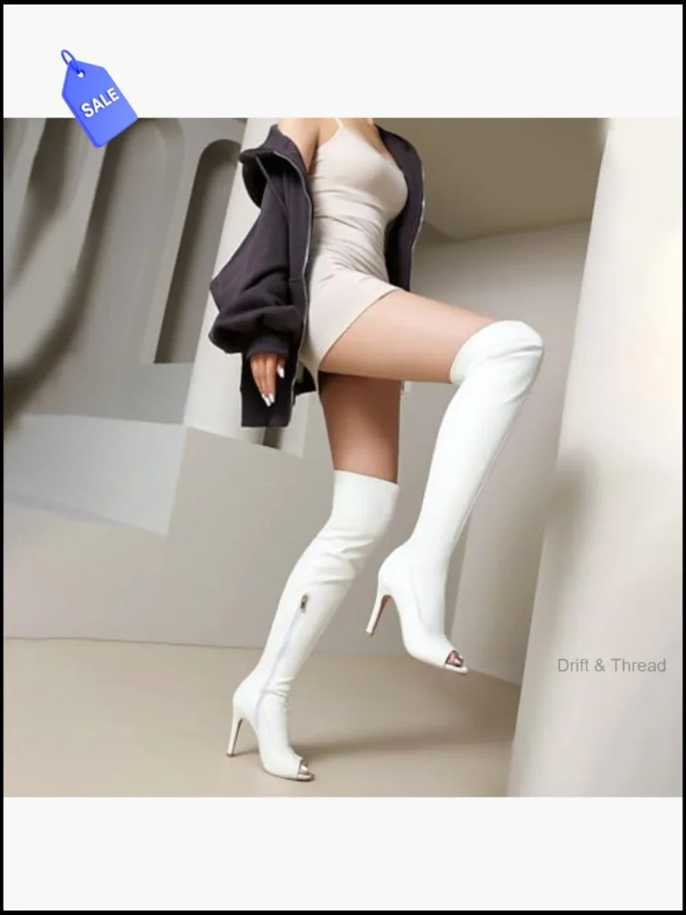 Sexy Peep Toe Over The Knee Boots Stiletto High Heels Thigh High Boots Side Zip